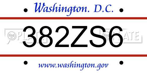 382ZS6 District Of Columbia License Plate