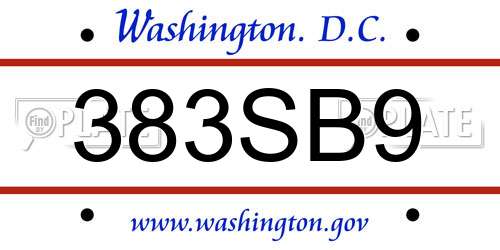 383SB9 District Of Columbia License Plate