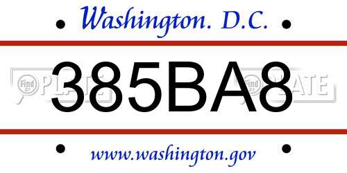 385BA8 District Of Columbia License Plate