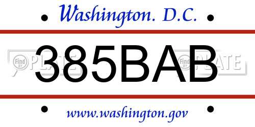 385BAB District Of Columbia License Plate