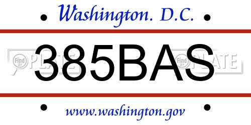385BAS District Of Columbia License Plate
