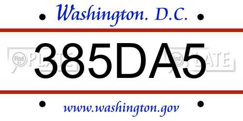 385DA5 District Of Columbia License Plate