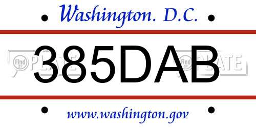 385DAB District Of Columbia License Plate