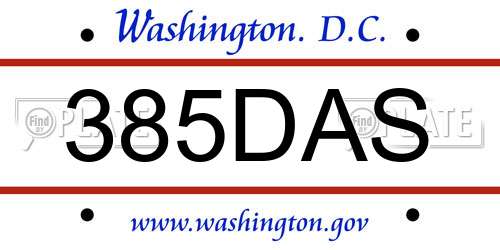 385DAS District Of Columbia License Plate