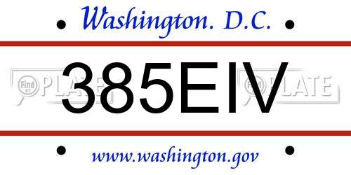 385EIV District Of Columbia License Plate