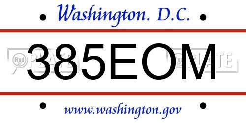 385EOM District Of Columbia License Plate