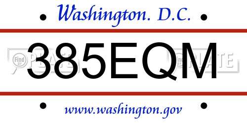 385EQM District Of Columbia License Plate