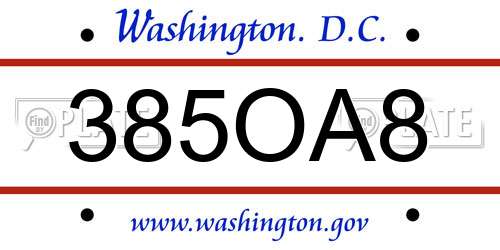 385OA8 District Of Columbia License Plate