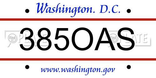 385OAS District Of Columbia License Plate