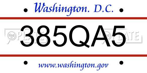 385QA5 District Of Columbia License Plate