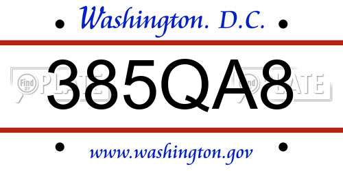 385QA8 District Of Columbia License Plate