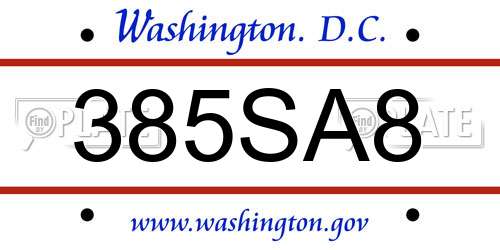 385SA8 District Of Columbia License Plate