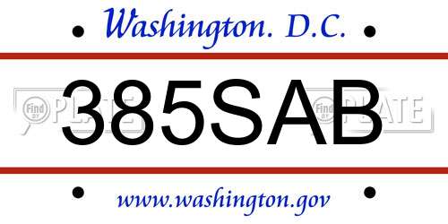 385SAB District Of Columbia License Plate
