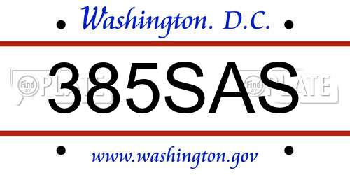 385SAS District Of Columbia License Plate