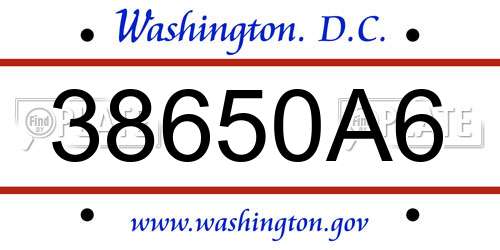 38650A6 District Of Columbia License Plate