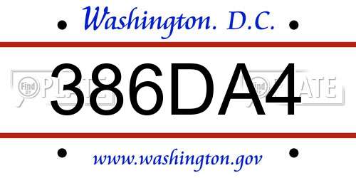 386DA4 District Of Columbia License Plate