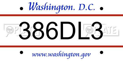 386DL3 District Of Columbia License Plate