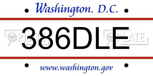 386DLE District Of Columbia License Plate