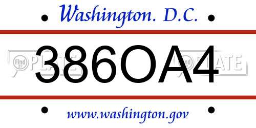 386OA4 District Of Columbia License Plate
