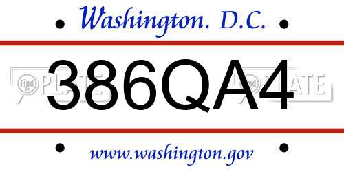 386QA4 District Of Columbia License Plate