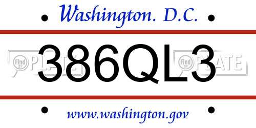 386QL3 District Of Columbia License Plate