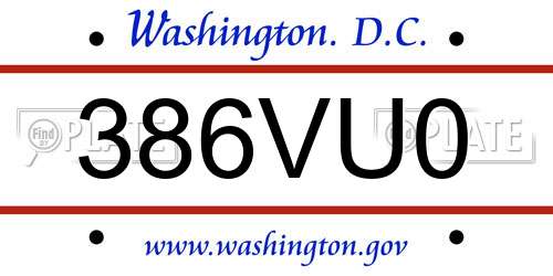 386VU0 District Of Columbia License Plate