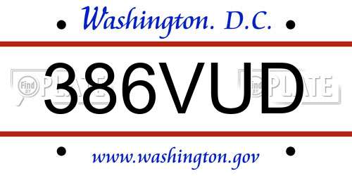 386VUD District Of Columbia License Plate