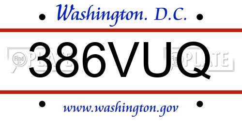386VUQ District Of Columbia License Plate