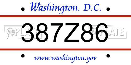 387Z86 District Of Columbia License Plate
