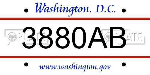 3880AB District Of Columbia License Plate