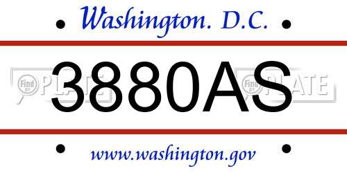 3880AS District Of Columbia License Plate