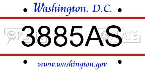 3885AS District Of Columbia License Plate