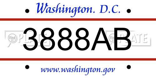 3888AB District Of Columbia License Plate