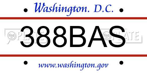 388BAS District Of Columbia License Plate