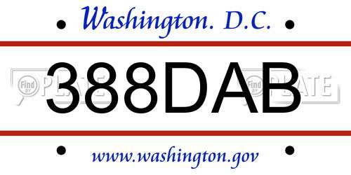 388DAB District Of Columbia License Plate