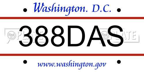 388DAS District Of Columbia License Plate