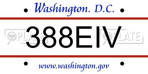 388EIV District Of Columbia License Plate