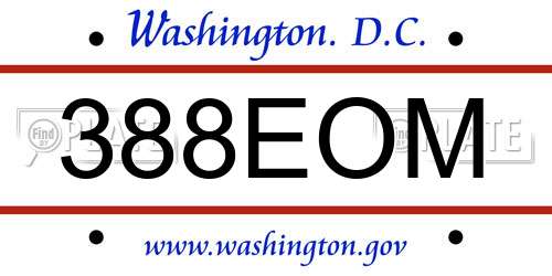 388EOM District Of Columbia License Plate
