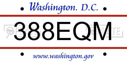 388EQM District Of Columbia License Plate