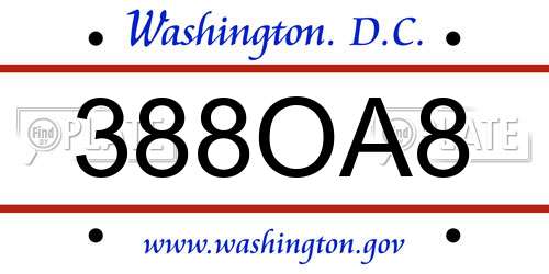 388OA8 District Of Columbia License Plate