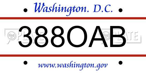 388OAB District Of Columbia License Plate
