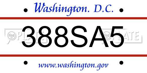 388SA5 District Of Columbia License Plate