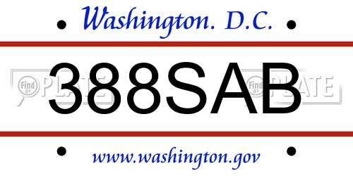 388SAB District Of Columbia License Plate