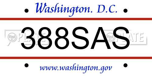 388SAS District Of Columbia License Plate