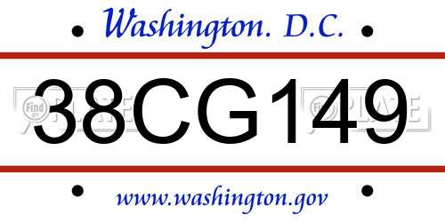 38CG149 District Of Columbia License Plate