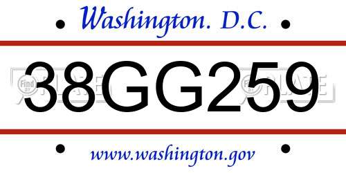 38GG259 District Of Columbia License Plate