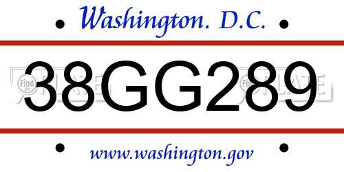 38GG289 District Of Columbia License Plate