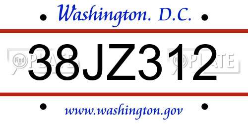 38JZ312 District Of Columbia License Plate
