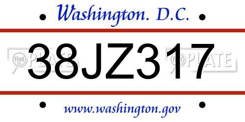 38JZ317 District Of Columbia License Plate