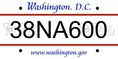 38NA600 District Of Columbia License Plate